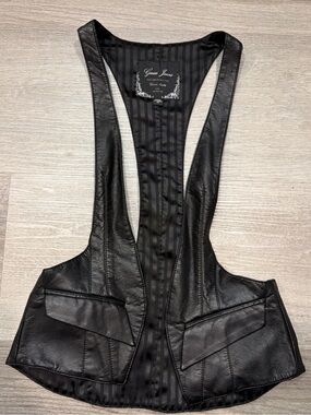 Women’s Guess Jeans Black Faux Leather Vest with Flap Pockets XS Y2K Vintage